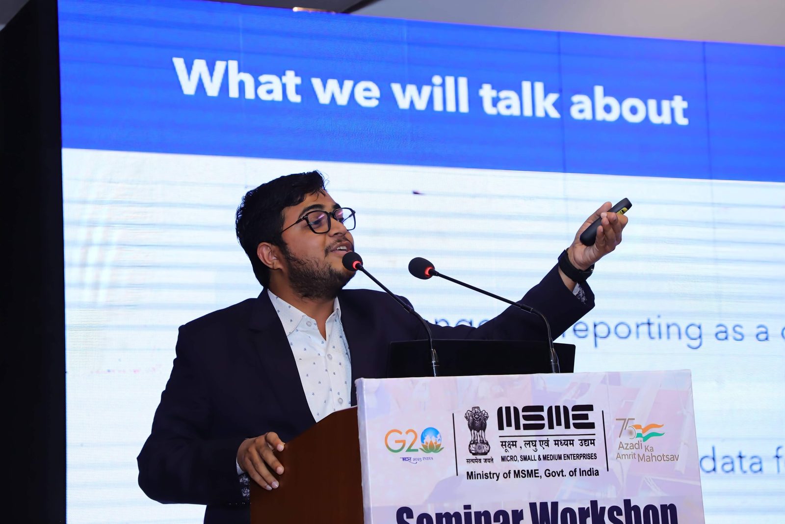 Saurabh speaking at an industry event