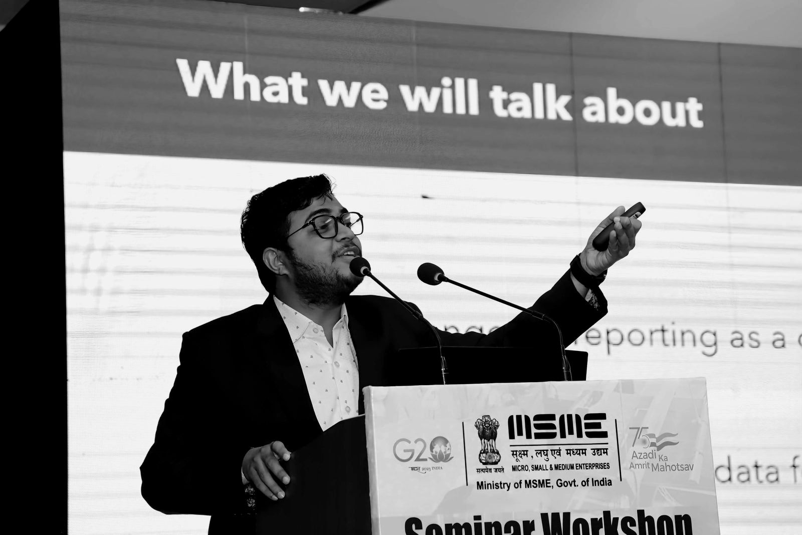 Saurabh speaking at a Ministry of MSME / G20 seminar